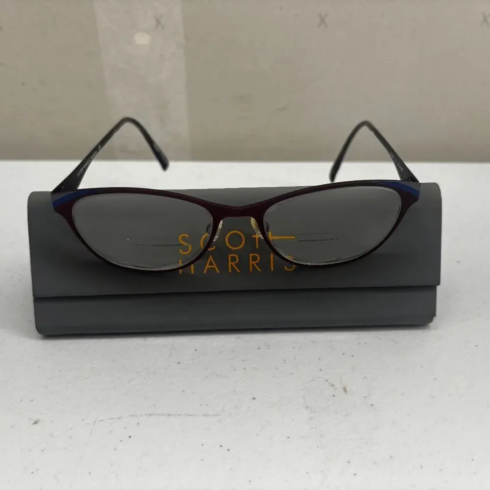 Scott Harris Europa Eyeglasses Frame Only SH-574 52-17-140‎ Burgundy Blue Gray